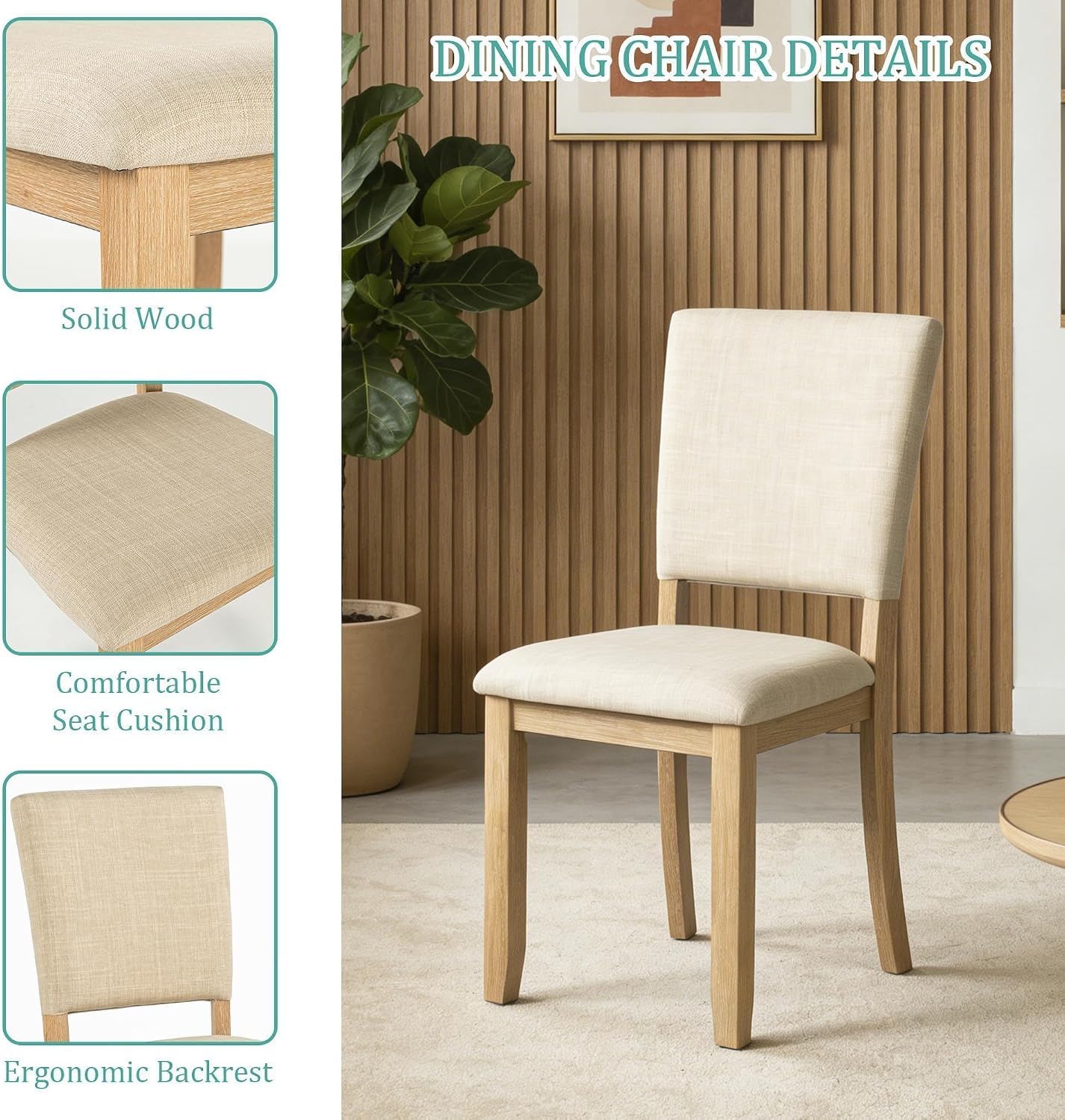 leovanni Round Dining Table Set for 4, Kitchen Table with 4 Upholstered Chairs, 5-Piece Wood Dining Table and Chairs Set for Kitchen, Patent Pending