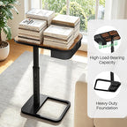 Kitstorack Large TV Tray Table with Flip-Top Storage, Adjustable Height | 18.9" x 14.2" desktop, metal frame, Oxford fabric basket, 9 height settings, C-shaped base, sofa, bed, living room