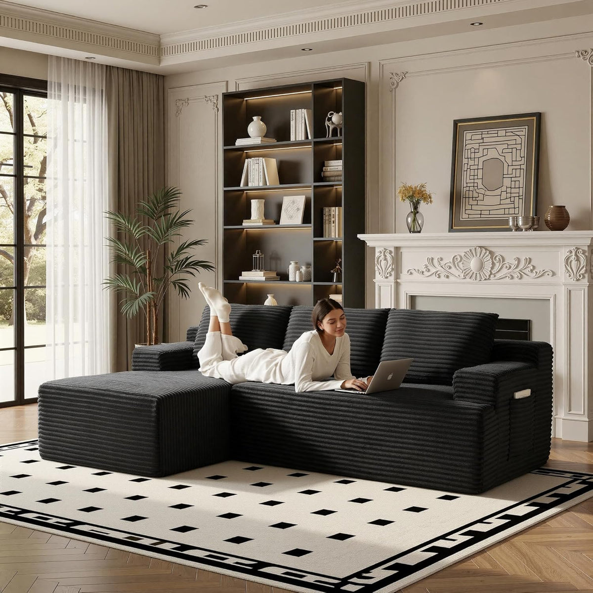 96" Sectional Couches for Living Room Cloud Couch Sofa with L-Shape Upholstered Couchs Modern Modular Sectional Couch with Chaise