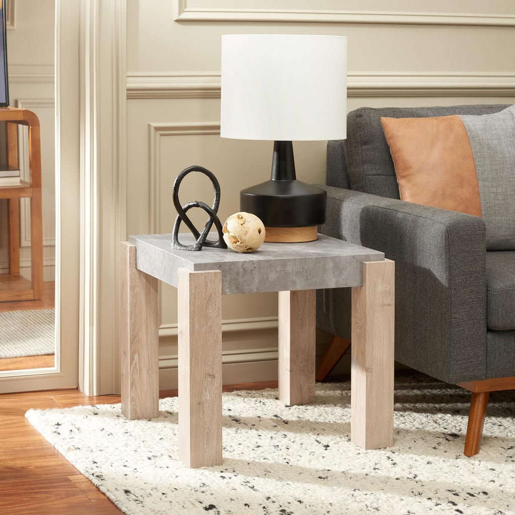 SAFAVIEH Home Collection Coromio Light Grey/Natural End Table for Living Room, Bedroom, Home Office, Foyer