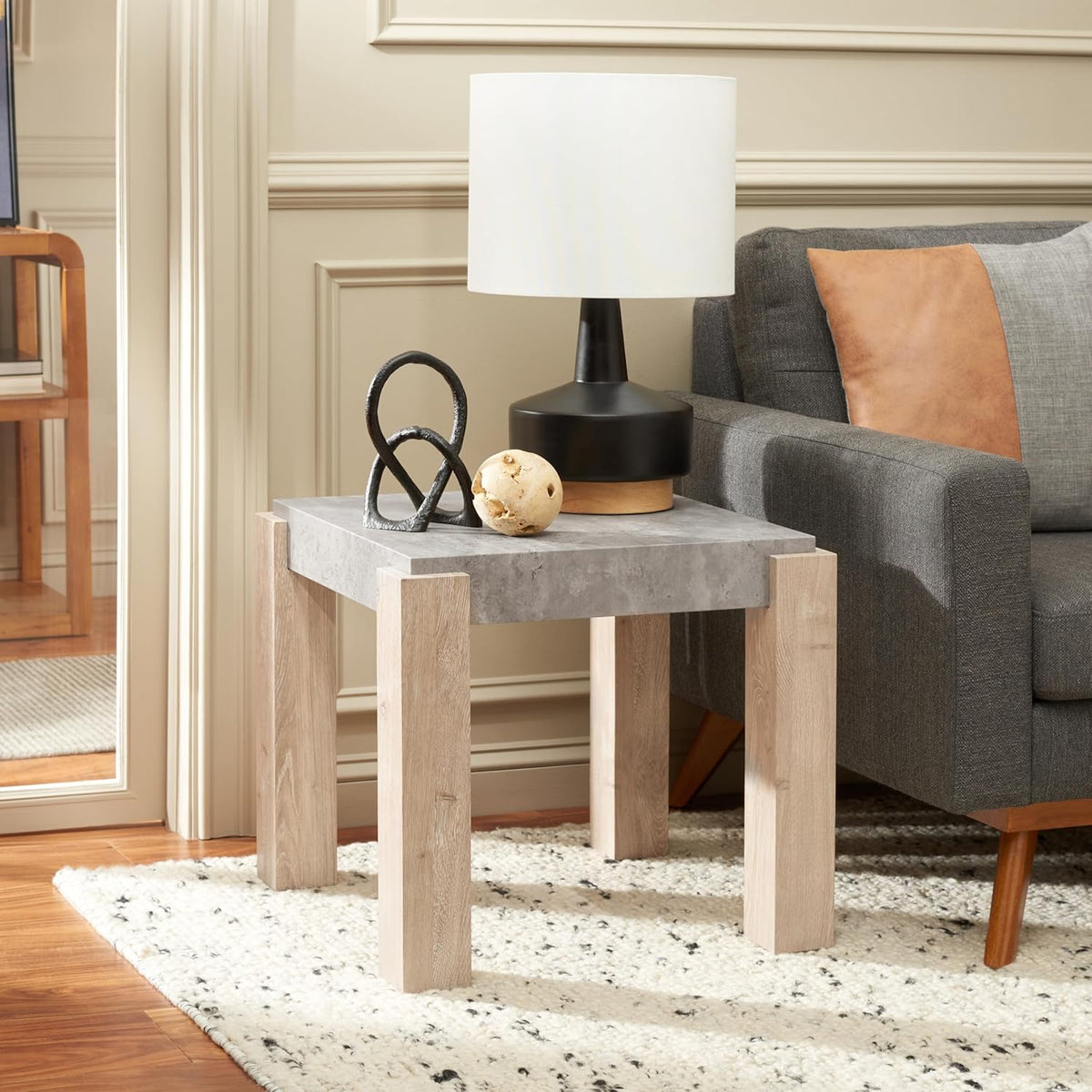 SAFAVIEH Home Collection Coromio Light Grey/Natural End Table for Living Room, Bedroom, Home Office, Foyer