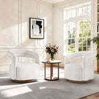 Swivel Accent Chair, Upholstered Barrel Chair with Open Back Design, Modern Arm Chair with Wooden Base for Living Room Bedroom Reading Waitingroom, Wheat