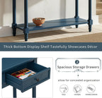 P PURLOVE Console Table Sideboard Wooden Sofa Table with 2 Drawers and Bottom Shelf (Dark Navy)