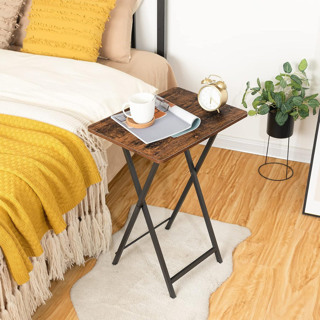 HOOBRO Portable TV Trays Set of 2, Folding TV Dinner Tables, TV Tray Tables for Small Space, Dining Trays for Eating at Couch and Bed, Easy Assembly, Space Saving, Rustic Brown and Black BF20BZP201