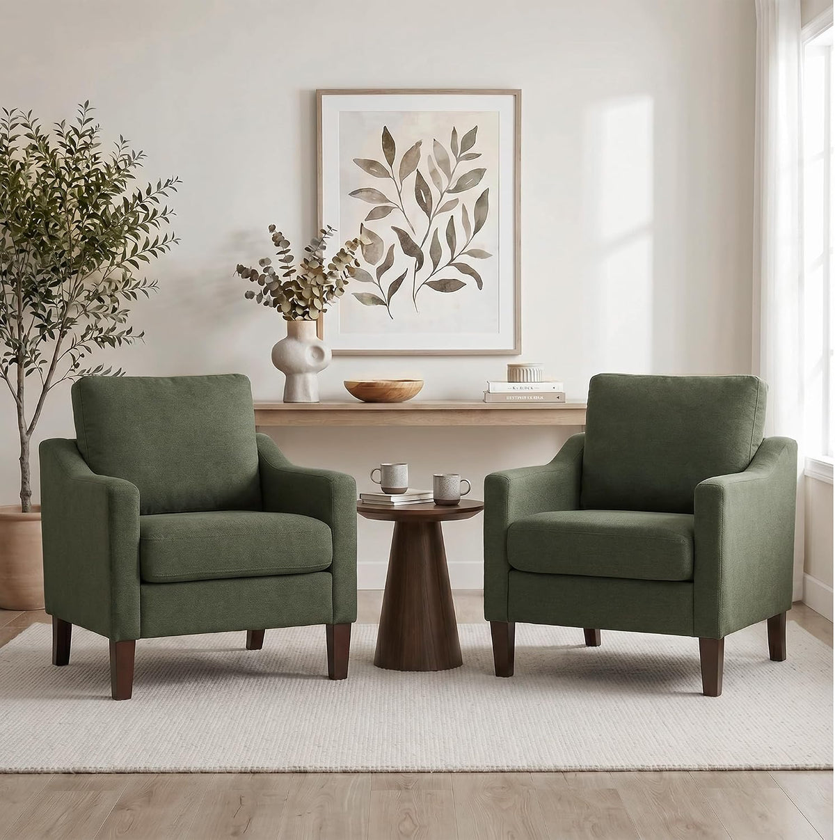 VKNOW Accent Chairs Set of 2, Modern Upholstered Armchairs, Green