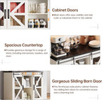 71" Tall Farmhouse Pantry Storage Cabinet With LED Lights and Charging Station, Adjustable Shelves, Sliding Doors, Kitchen Cupboard, White