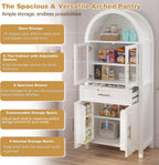 71" Tall Arched Kitchen Pantry Cabinet, Farmhouse Pantry Cabinet with Glass Door & 6 Internal Storage Racks, Adjustable Shelves Storage Cabinets for Kitchen, Living Room, Dining Room, Bathroom