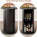 Round Dining Table with Storage,31.5" Modern Storage Kitchen Table for 2-4 People with Curved Sliding Door Fluted Wood Thickened Tabletop for Dining Room/Kitchen/Living Room,Black
