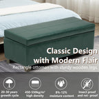 51 Inch Storage Ottoman, Storage Bench with Safety Hinge, Upholstered Synthetic Leather Ottoman Bench for Bedroom, Living Room, Entryway, Hallway, Foot Rest, Support 500lbs
