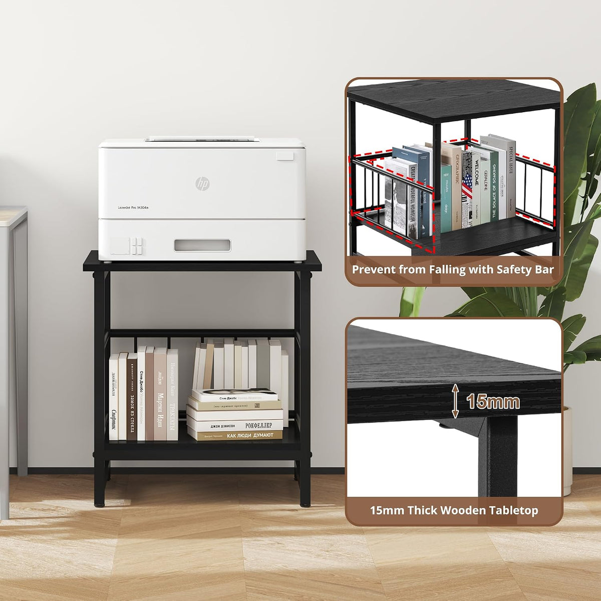 EazeHome 18" Square End Table, Modern Nightstand Side Table, Nightstand with Open Storage Shelf for Living Room, Heavy Duty Stand of Mini Beverage for Dorm, Kitchen Room, Black