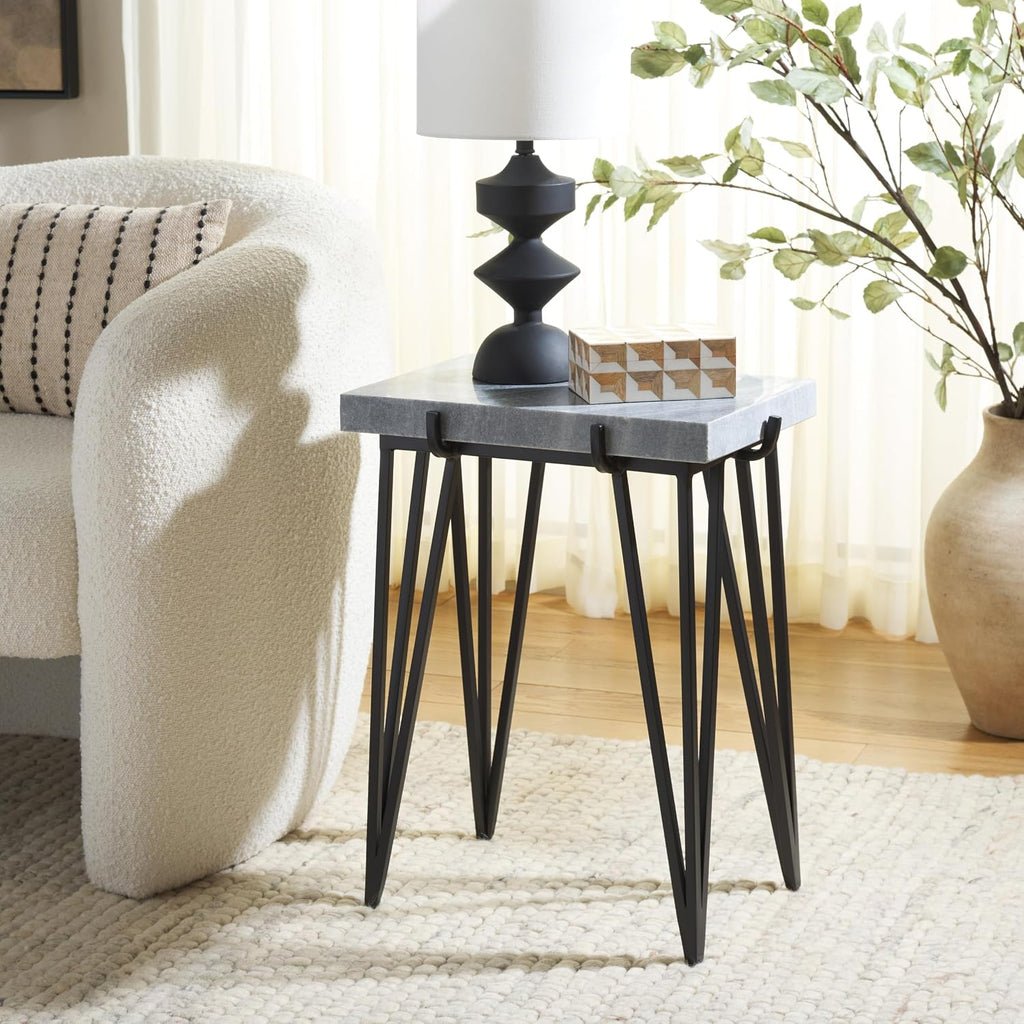 SAFAVIEH Home Collection - Rolf Accent Table, Rectangular Marble Side Table with Black Metal Legs, Fully Assembled (ACC3725A)