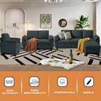 4 Piece Convertible Sectional Sofa Set, Modern Linen Small L Shaped Couch with Reversible Chaise, 3-Seater Sofa & Loveseat & Armchair for Living Room, Office, Apartment, Dark Grey