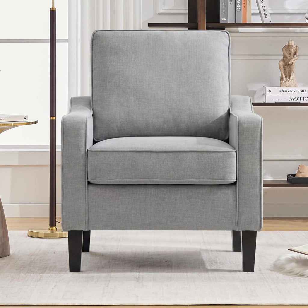 Mangodan Comfy Accent Chair for Living Room, Mid Century Modern Reading Chair for Bedroom, Office and Waiting Room, Upholstered Armchair Single Sofa Chair with Reinforced Legs(Light Grey, Set of 1)