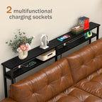 Keelian 70 Inch Double-Layer Narrow Console Sofa Table with 2 Power Outlets &4 AC Plugs&4 USB Ports, 4.9' Extension Cord Included, Behind Couch Table for Living Room/Office Easy Assembly - Black