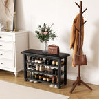 Shoe Rack Bench with Leather Cushion 3-Tier Shoe Rack Organizer for Entryway Hallway or Living Room Farmhouse Rustic Wooden Seat Bench Black 11.8" Dx31.5 Wx20.4 H