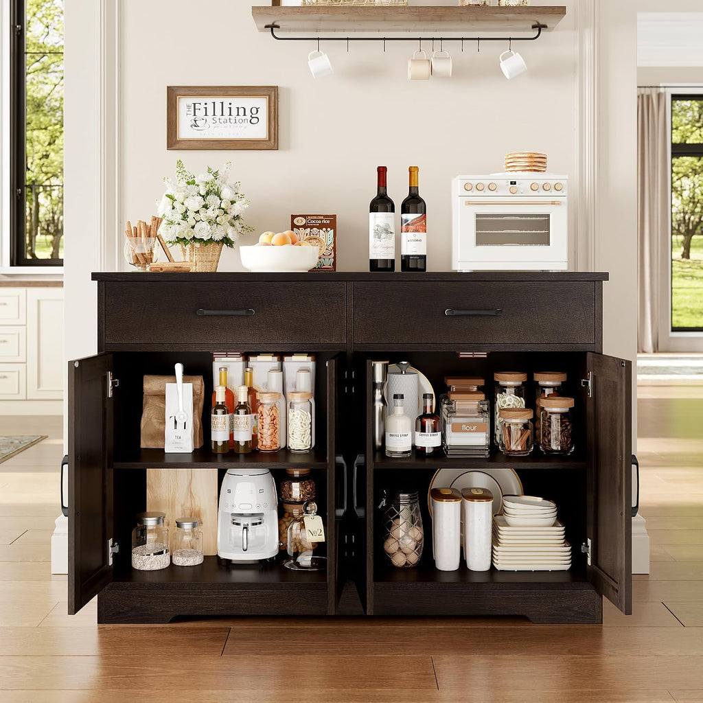 HOSTACK 47" W Kitchen Sideboard Buffet Cabinet with Storage Drawers, Brown | Farmhouse Kitchen Storage Cabinet with Doors and Shelves, Coffee Bar Cabinet, Buffet Table for Living Dining Room