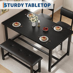 GarveeHome Dining Table Set for 4 with 2 Upholstered Chairs and Bench, 4 Piece Wood Kitchen Table Set for Small Spaces, Apartment and Dining Room, Retro Black