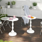 White Side Tables Set of 2 with Metal Pedestal Round End Tables for Small Spaces Living Room Bedroom or Patio Outdoor