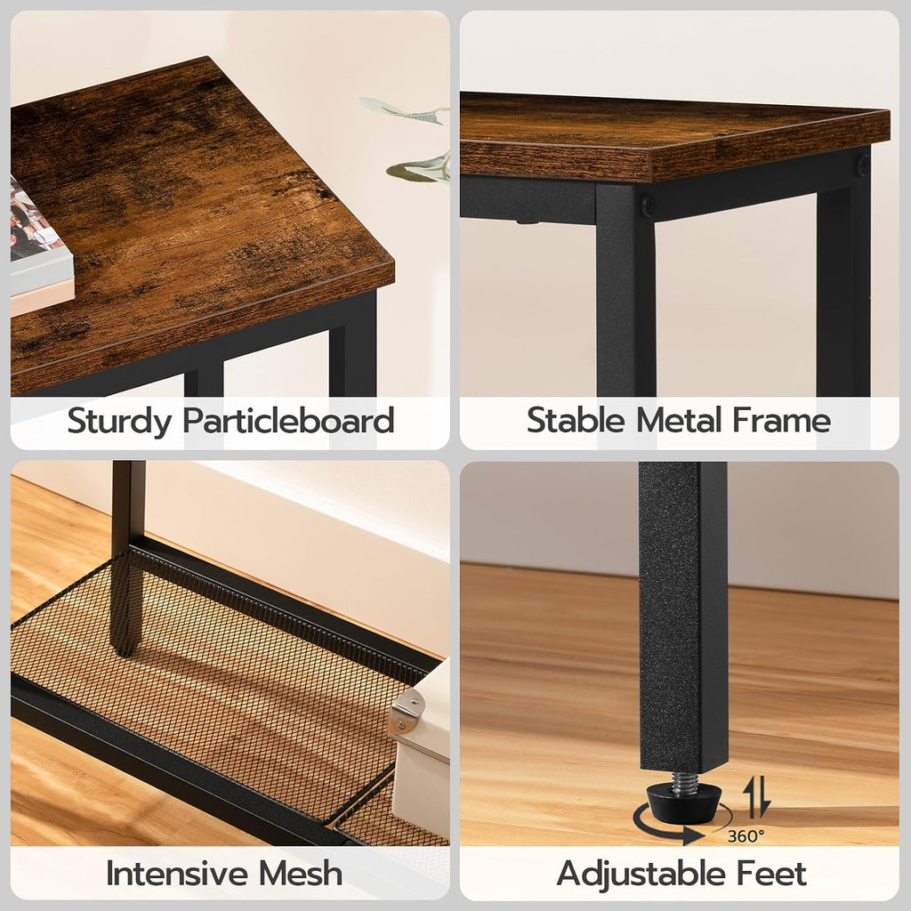 HOOBRO 29.5" Narrow Console Table, Set of 2, Small Entryway Table with Shelf, 2 Tier Thin Sofa Table, Behind Couch Table, Side Table, for Hallway, Living Room, Rustic Brown and Black BF74XGP201