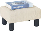 Adeco 15.4" Linen Upholstered Ottoman Footrest, Small Padded Foot Stool & Accent Seat with Wood-Look Legs, Modern Rectangle Stool for Living Room, Bedroom, Entryway, Beige