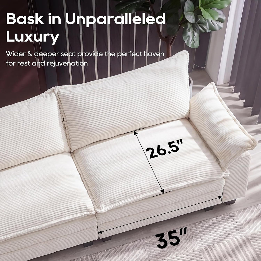 URRED Oversized Modular Sectional Sofa，Solid Beige：122" U Shaped | Modern Comfy Cloud Couch with Movable Ottoman and Pillow, Deep Seat Couches for Living Room, Bedroom or Apartment