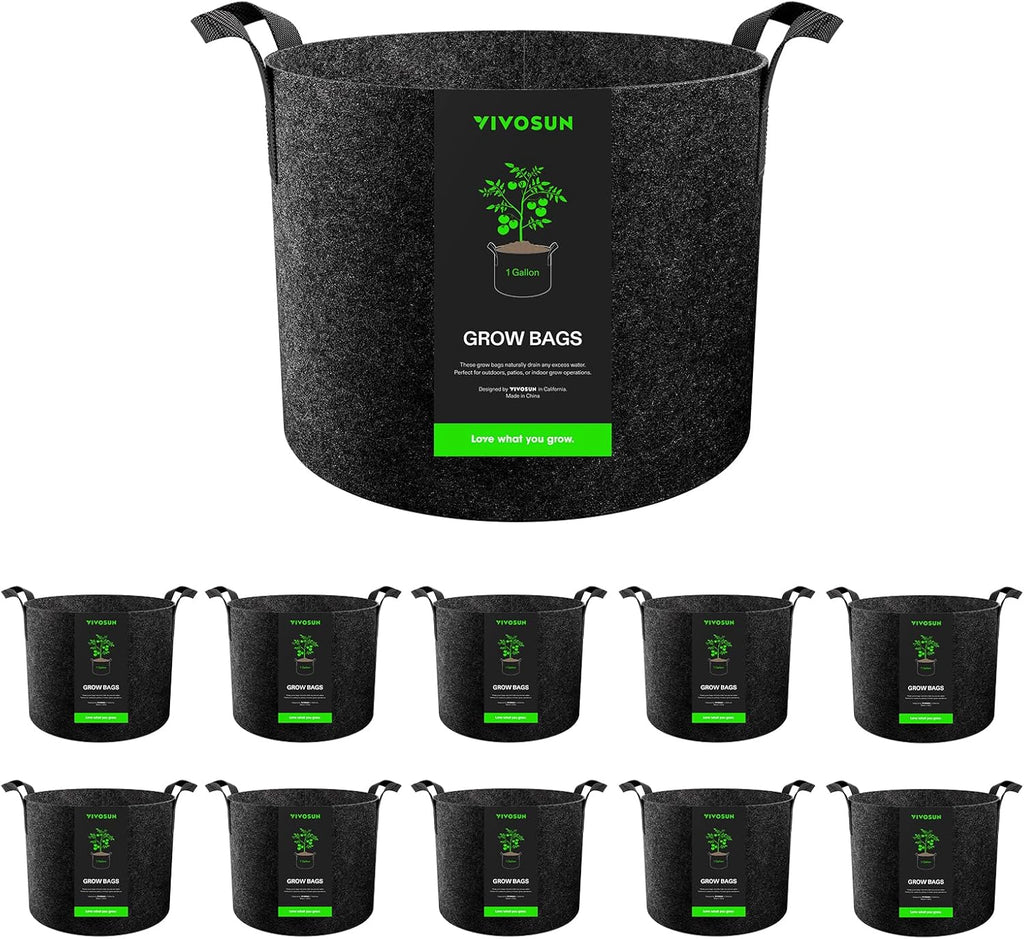 VIVOSUN 10-Pack 1 Gallon Grow Bags, Reinforced Planter Fabric Pots for Gardening Black