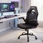 N-GEN Gaming Gaming Chair, Lumbar, PU Leather, Flip-Up Arms, Jet Black | Ergonomic High-Back Design, Adjustable Height with 360° Swivel Wheels, Comfortable Computer Desk Seating for Office and Home