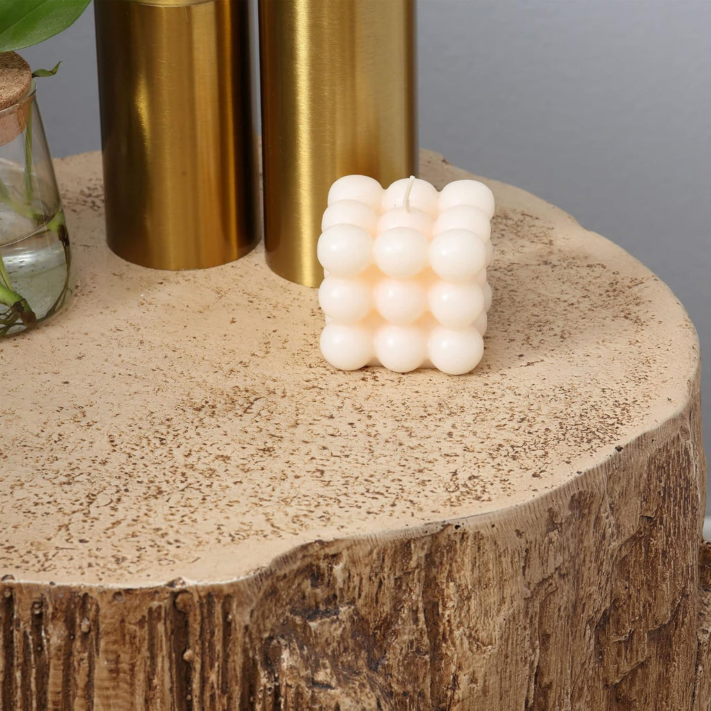 Tree Stump Stool, Decorative Side Table with Round Tabletop, Concrete End Table with Wood Grain Finish, for Indoors and Outdoors, Natural