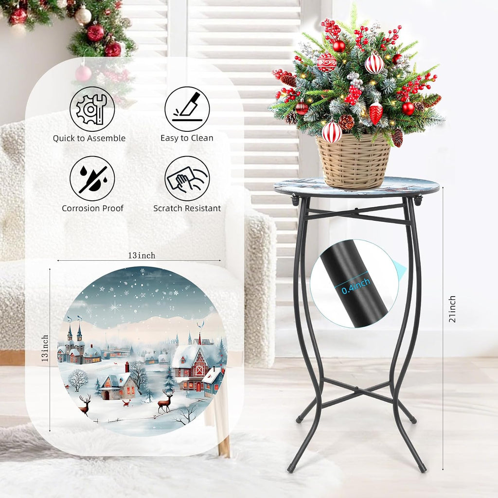 Fashion&cool 21" H Side Table for Indoor Outdoor, Weather Resistant Metal Side Table, Round End Bedside Table Accent Table for Bedroom Patio Yard Porch Balcony Garden