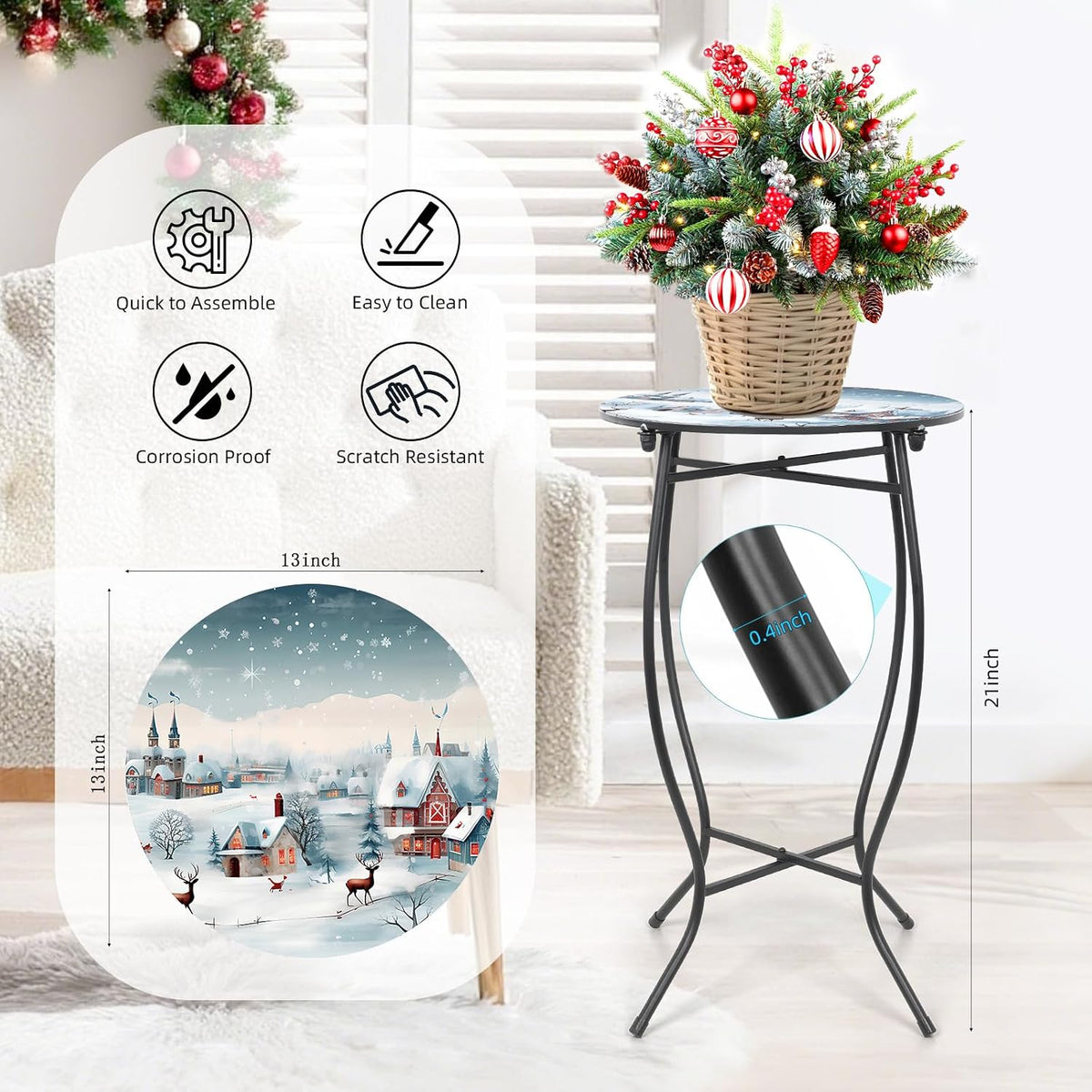 Fashion&cool 21" H Side Table for Indoor Outdoor, Weather Resistant Metal Side Table, Round End Bedside Table Accent Table for Bedroom Patio Yard Porch Balcony Garden
