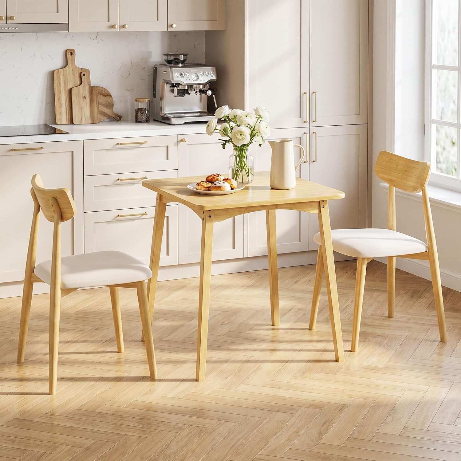 Bamboo Dining Table, Small Kitchen Table for 2, 27.6" Square Dining Tables for Small Space, Easy Assembly, Dinner Table for Dining Room, Living Room, Kitchen, Office(Natural)