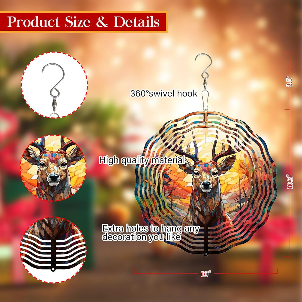 Deer Head Wind Spinner 3D Frosted Deer Wind Spinners Hanging for Yard and Garden Wind Sculptures,Cute Deer Head Wind Spinners Made of Tough Steel Plate