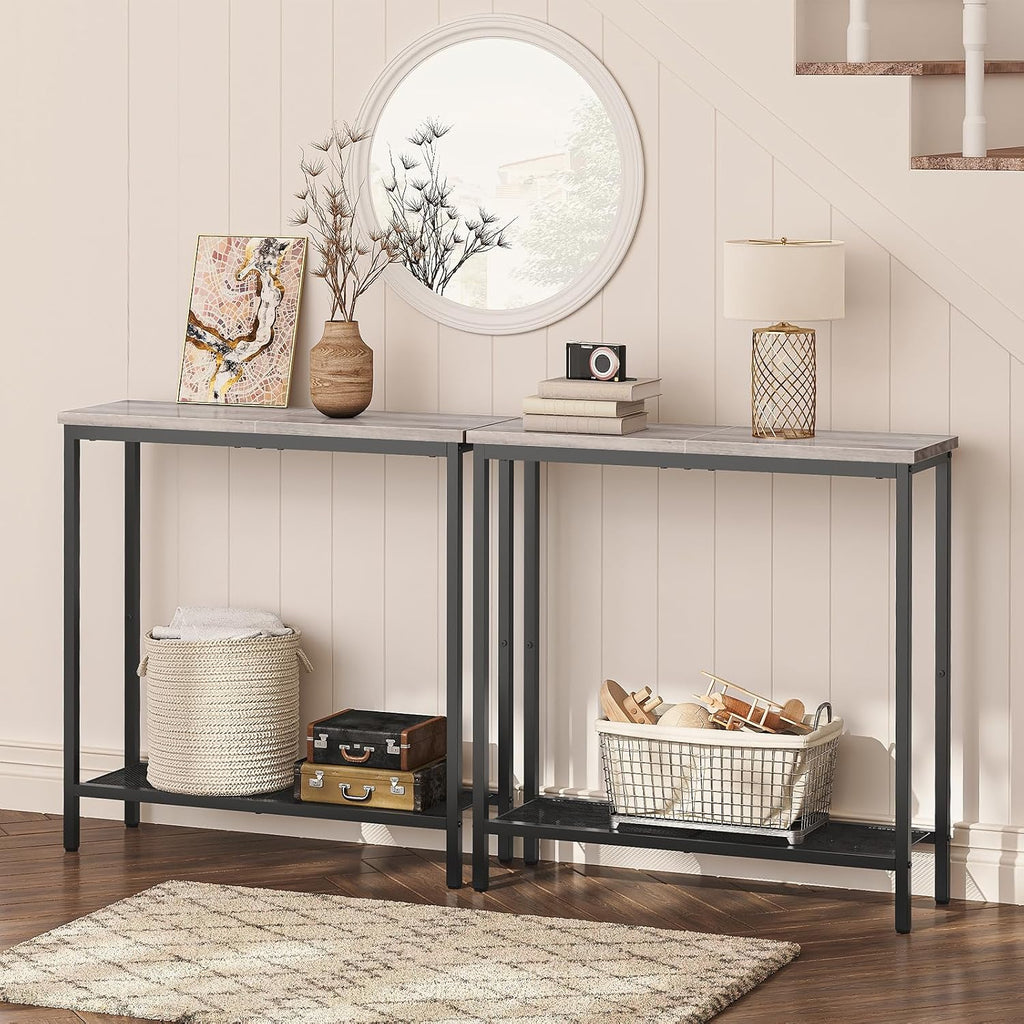 HOOBRO 29.5" Narrow Console Table, Small Entryway Table with Shelf, 2 Tier Thin Sofa Table, Behind Couch Table, Side Table, for Hallway, Living Room, Bedroom, Greige and Black BG74XG01
