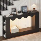 63-Inch Smart Console Table with App & Button Controlled RGB Lights, Wavy Edge Wood Farmhouse Entryway Table, Rectangular Accent Sofa Table Behind Couch for Hallway Foyer Entrance, Black