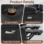 Power Reclining Sofa with Heat and Massage| RV Wall Hugger Recliner Sofa with Electric Tilt | RV 3 Seater Recliner Sofa for Living Room (Sofa Grey)
