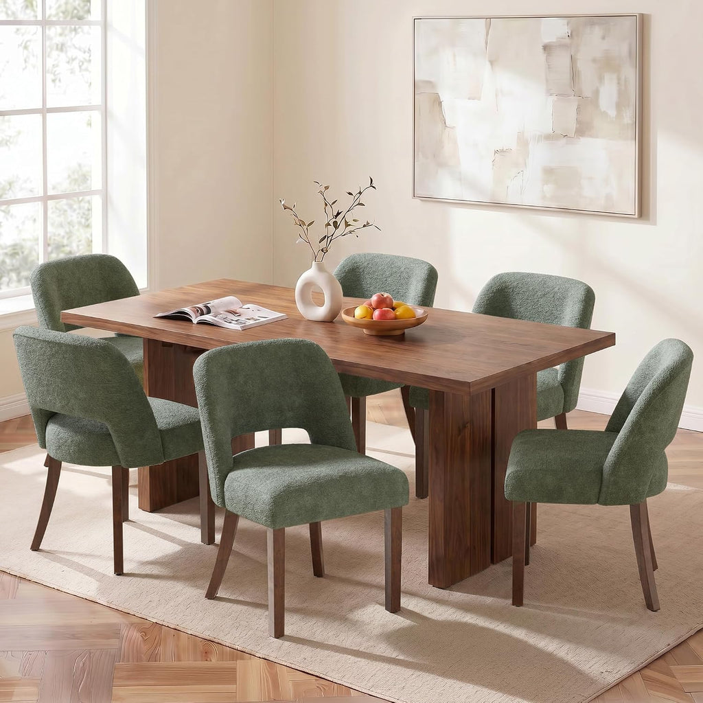 Usaint Wooden Dining Chairs Set of 4, Modern Upholstered Dining Room Chair Kitchen Chairs with Ergonomic Curved Backrest for Kitchen and Restaurant, Green