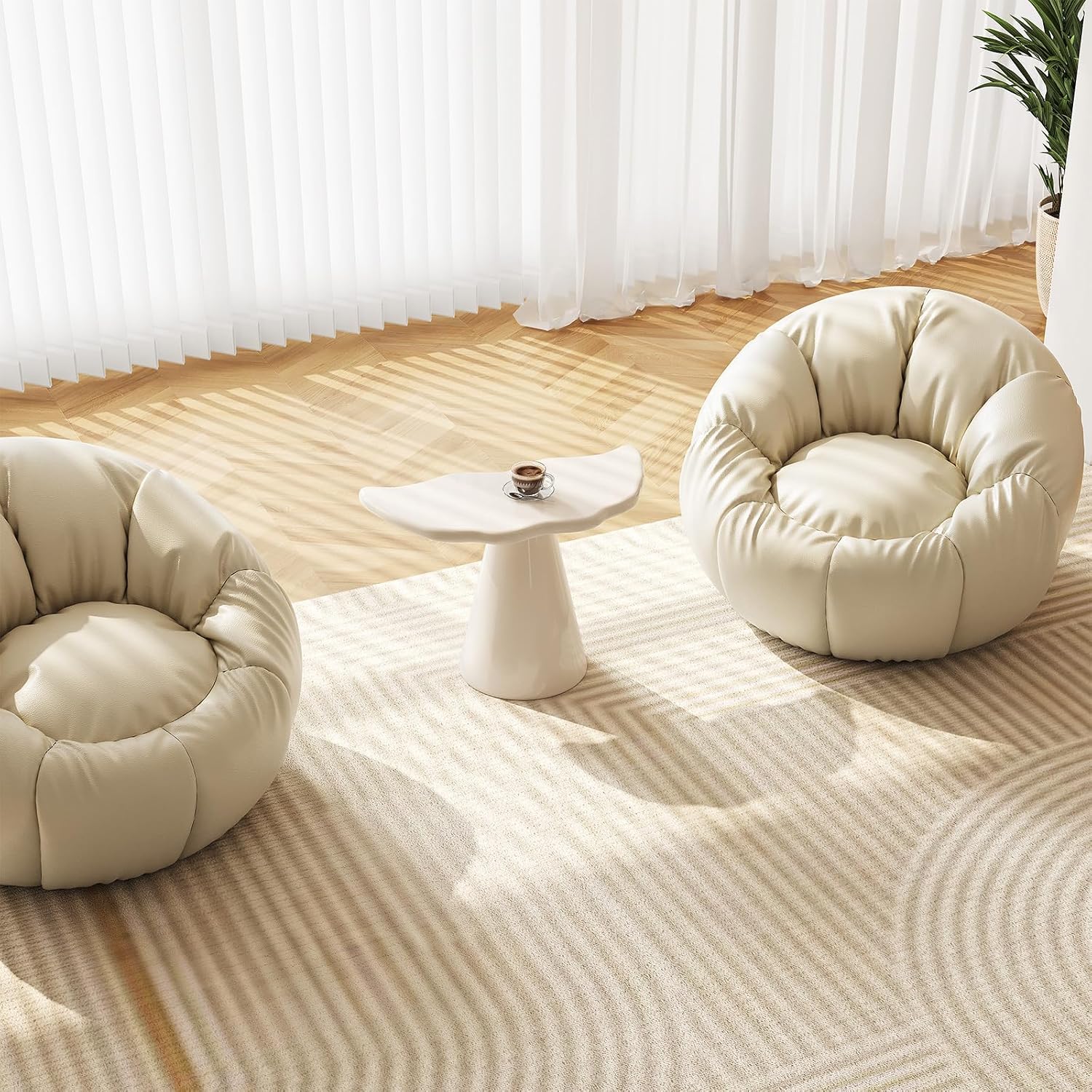 Guyii Irregular End Table, Cream White Side Table, Small Shark Fin Sofa Table for Living Room, Office, Home, Bedroom, Easy Assembly