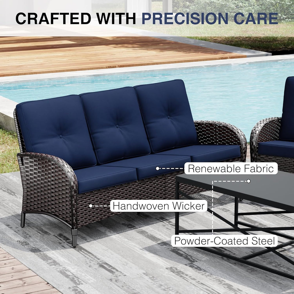 Joyside Wicker Patio Furniture Set, 6 Piece Outdoor Furniture Set with Thickened Cushions, High Back, Deep Seating, Wide Armrest, Outdoor Swivel Rocker Chairs for Porch, Deck