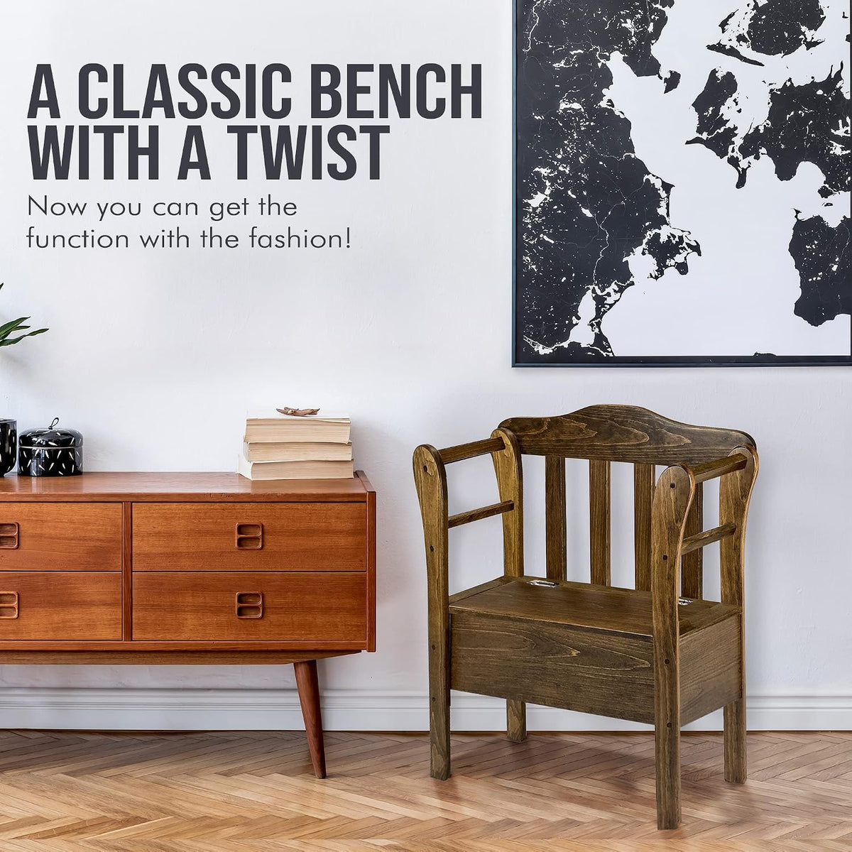 Peaceful Classics Bench with Storage - Small Wooden Storage Bench for Entryway, Hallway, Mudroom, Farmhouse, Bedroom, & Living Room, Amish Handmade Furniture Storage Organizer, Special Walnut