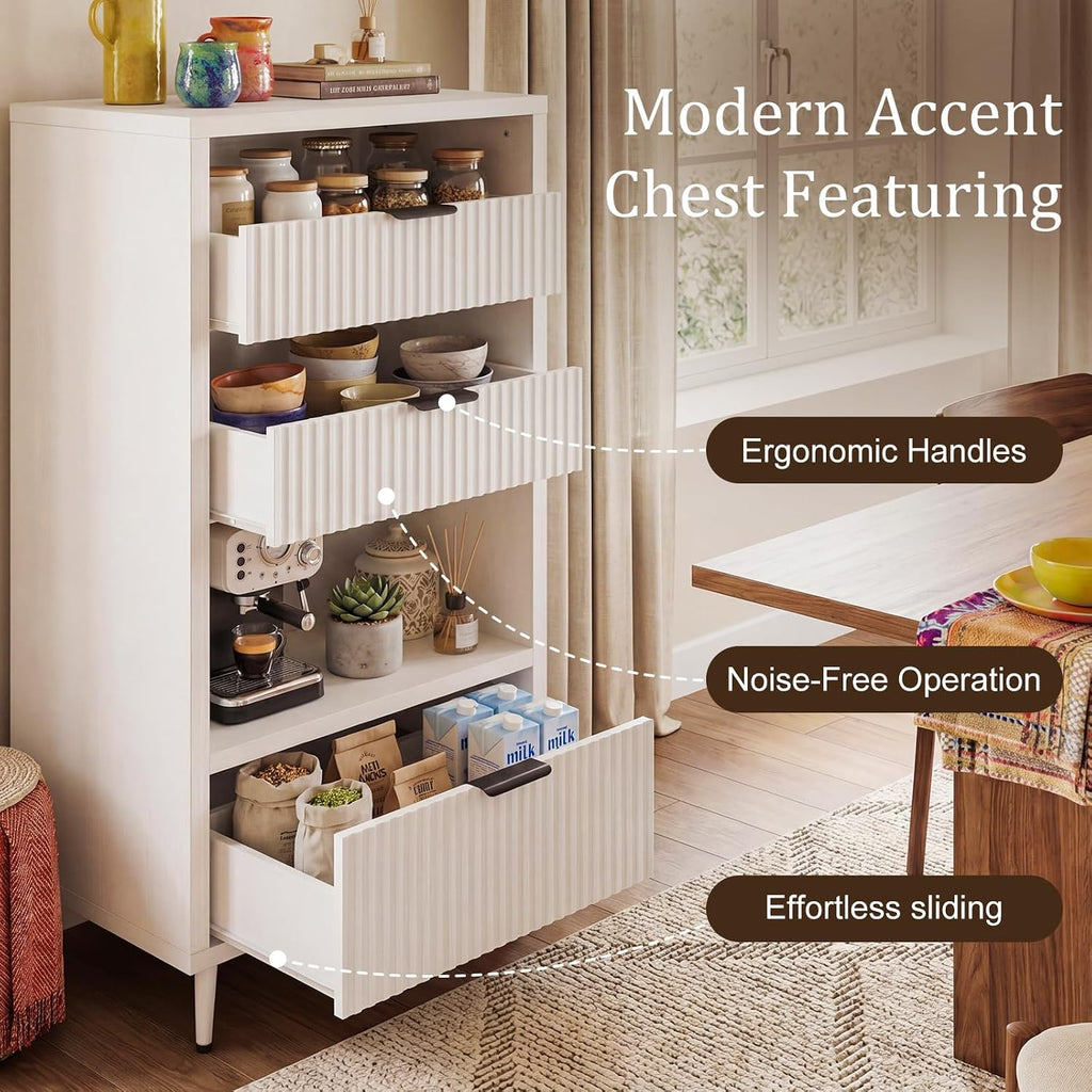 51" Tall Modern White Storage Cabinet, Freestanding Kitchen Pantry Cabinet, Buffet Sideboard Hutch, Snack Linen Cabinet for Kitchen, Dining Room,Bathroom, Office