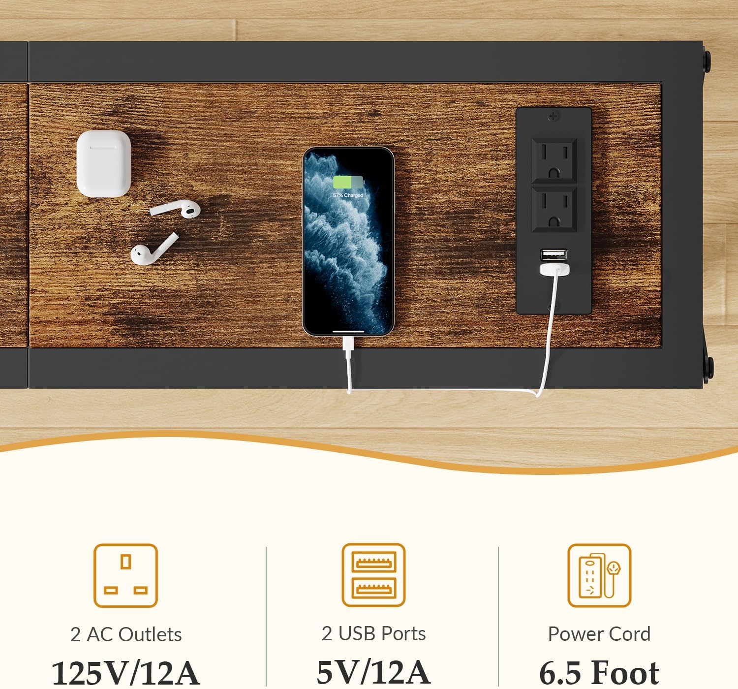 Gewudraw 70" Sofa Table Behind Couch with Oulets-Narrow Console Table,Brown | Industrial Style, Long Skinny Design,Couch Table For Hallway,Living Room,Bedroom, Built-In Power Outlets & USB, 172cm Length