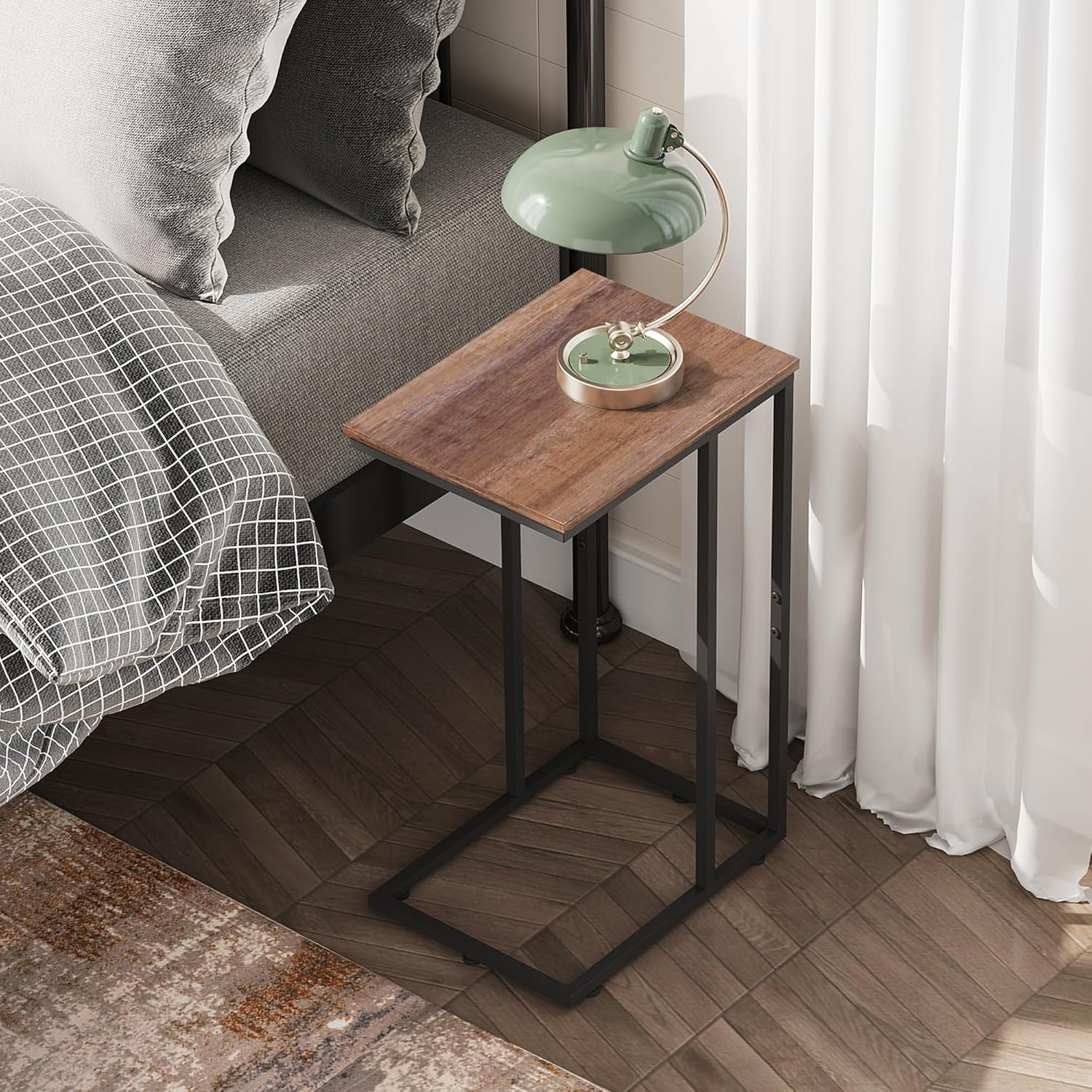 WLIVE C Shaped End Table, Small Side Tables for Sofa and Bed, Couch Table That Slides Under for Living Room, Bedroom, Home Office, Small Spaces