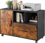 DEVAISE Printer Stand with Storage, Mobile Wood File Cabinet, Rustic Brown | Locking & Rolling, Lateral Filing Cabinet, Doors and Shelves, Fits Legal/letter/A4, for Home Office, Study