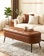 Storage Ottoman Bench, 43.7"PU Leather End of Bed Bench Walnut Brown | Bench with Large Hidden Storage, Tufted Upholstered Seat, Metal Legs, Mid-Century Modern, For Bedroom, Entryway, Living Room
