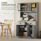 Pantry Cabinet 71-inch freestanding, Four Adjustable Shelves at Three Positions, Wide countertop Cable Hole, Gray and Yellow Oak Design