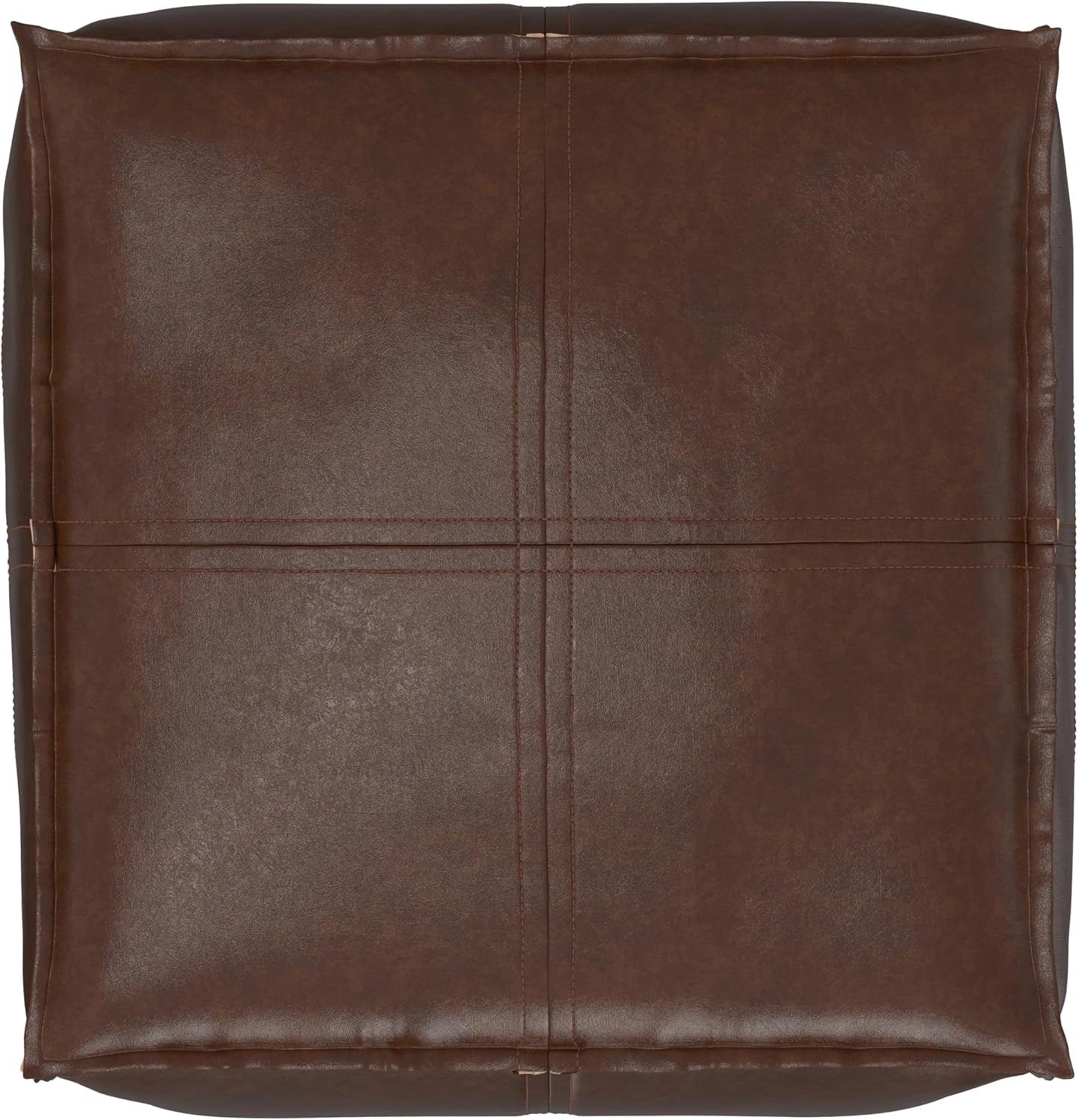 SIMPLIHOME Brody 18" Wide Square Pouf in Distressed Dark Brown Faux Leather | Boho footstool, coffee table and extra seating for living room or bedroom with assembled design, assembled; pouf ottoman.