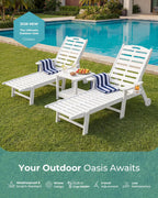 Ciokea Outdoor Chaise Lounge Chair, 5-Position Adjustable, White | HDPE All-Weather Chaise Lounge, UV Resistant, Armrests, Wheels, Cup Holder, 350 lbs Capacity, Outdoor Relaxation