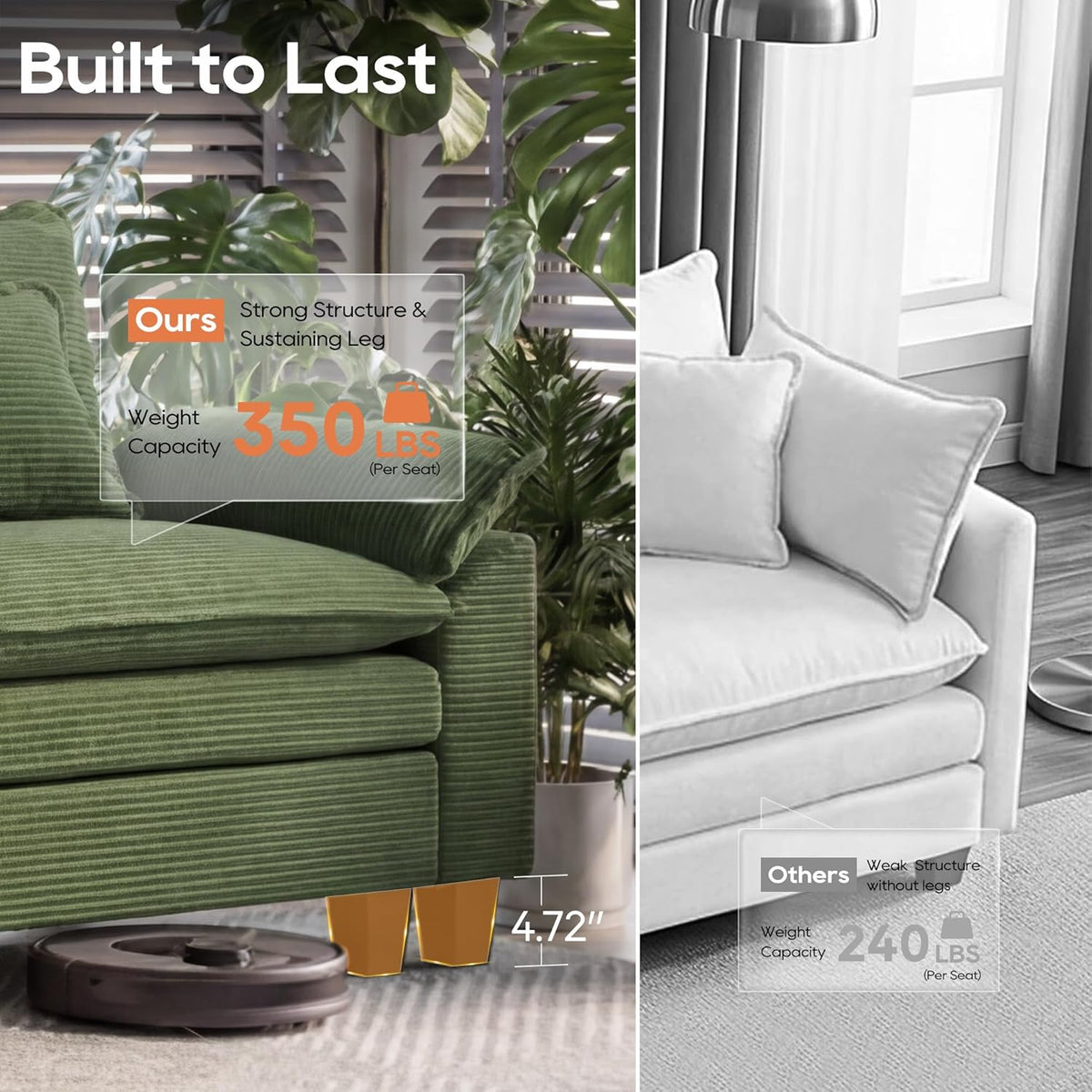 URRED Oversized Modular Sectional Sofa，Solid Green：122" U Shaped | Modern Comfy Cloud Couch with Movable Ottoman and Pillow, Deep Seat Couches for Living Room, Bedroom or Apartment