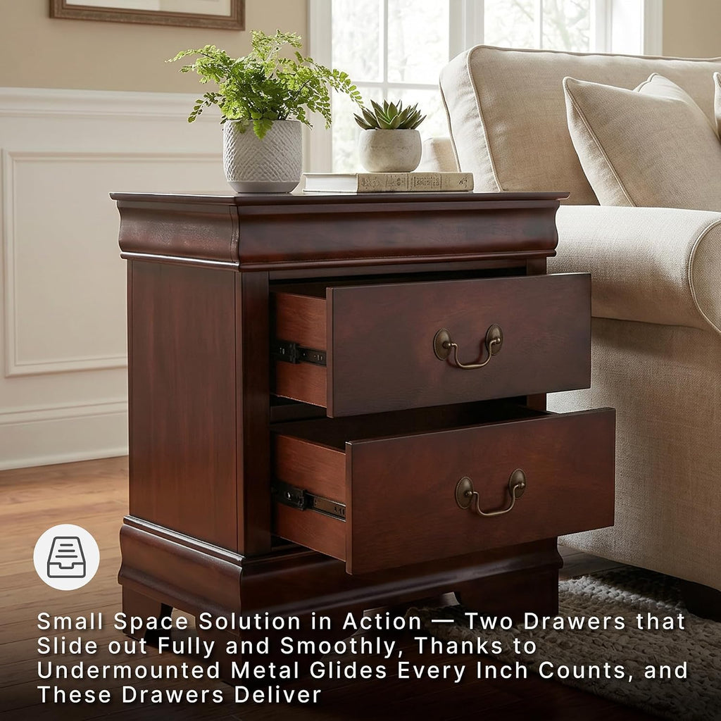 Signature Design by Ashley Alisdair 2 Drawer Nightstand, Reddish Brown | 21.63 in wide, Louis Philippe-style moulding, Metal slides beneath drawers, Antiqued bronze-tone pulls, Master bedroom use