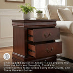 Signature Design by Ashley Alisdair 2 Drawer Nightstand, Reddish Brown | 21.63 in wide, Louis Philippe-style moulding, Metal slides beneath drawers, Antiqued bronze-tone pulls, Master bedroom use